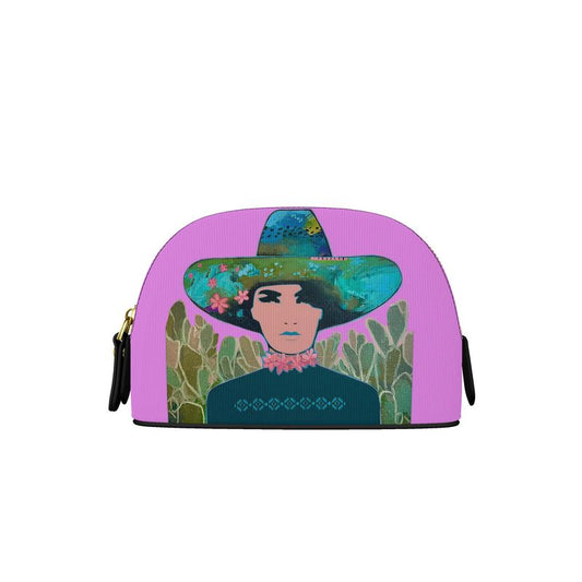 Leather Makeup Bag "Cactus Flower"