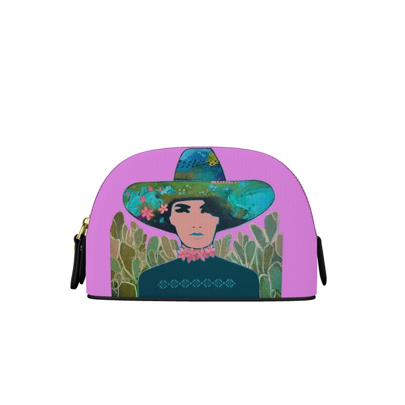 Leather Makeup Bag "Cactus Flower"
