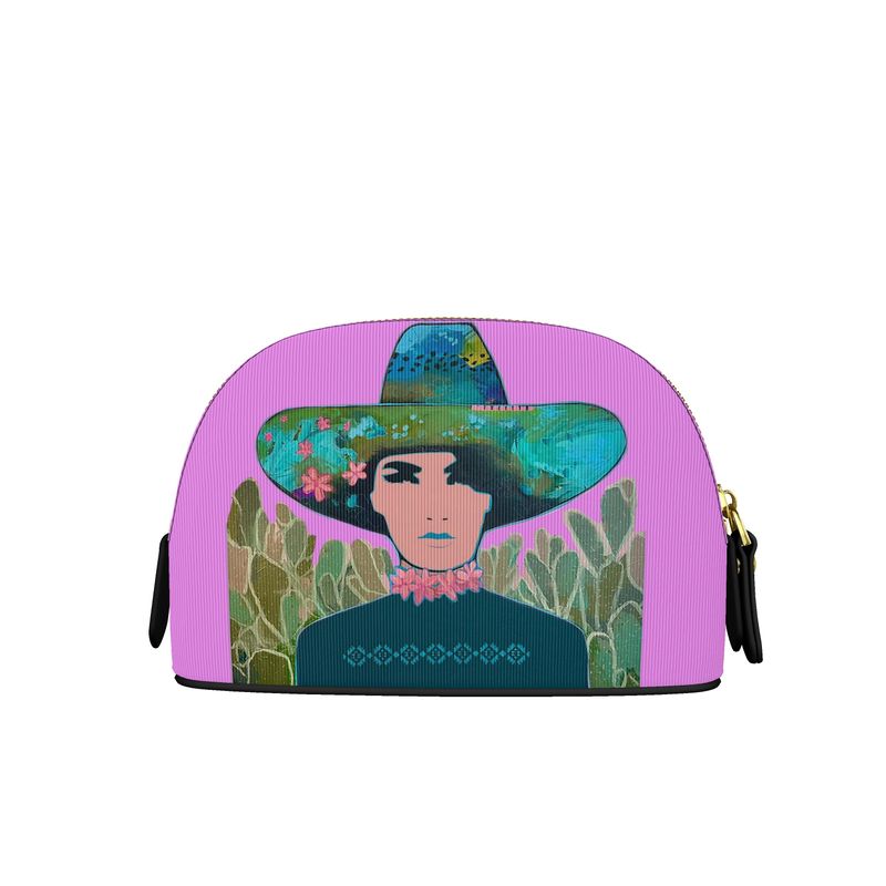 Leather Makeup Bag "Cactus Flower"