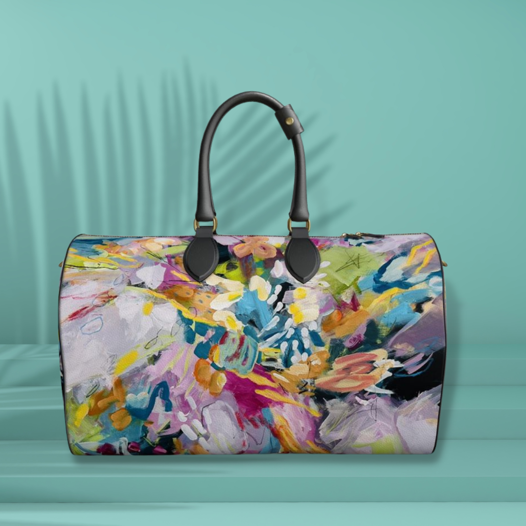 "Unintended" Abstract Duffle Bag by Carol Measom